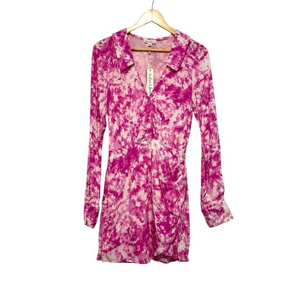 NEW For Love & Lemons Devon Shirt Pink & White Mini Dress Small - Picture 11 of 14